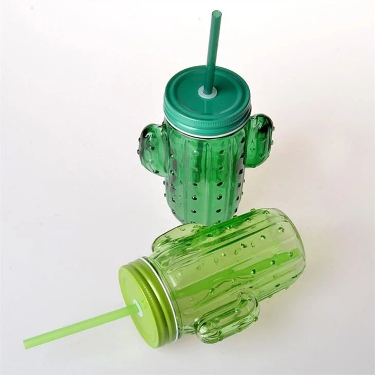Glass Cactus Jar With Straw